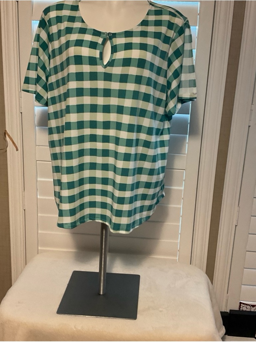 Cato Green and White Checked Short Sleeve Blouse